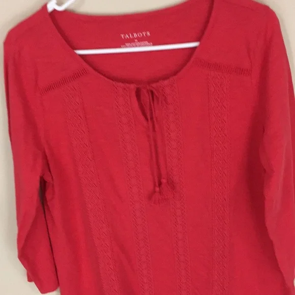 Talbots Red Peasant Lace Accent Top Tunic Size Medium - Picture 2 of 10